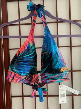 NWT Bleu Rod Beattie Vibrant Blues/Pinks Multicolor Tie Back Bikini Top Size 8